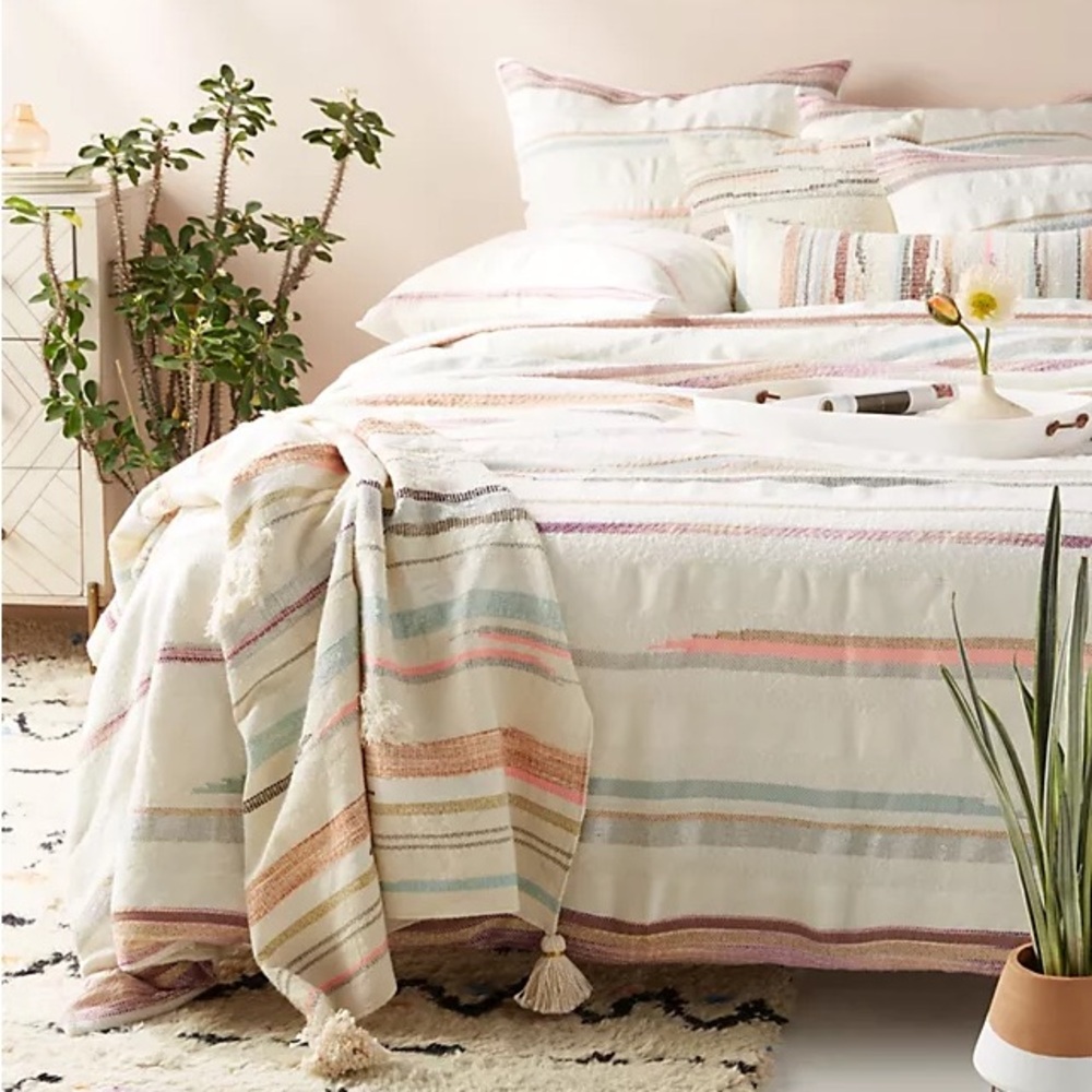 Anthropologie Jess Feury Woven Sunstreak Duvet Cover and Shams